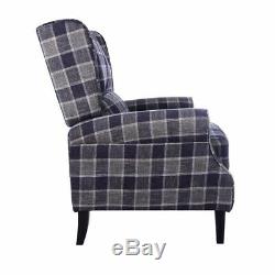 Living Room Recliner Armchair Vintage Wing Back Fireside Check Fabric Sofa Chair