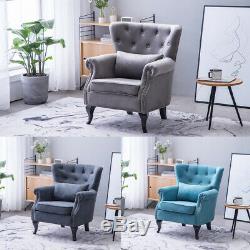 Lounge Accent Chair Armchair Fireside Wingback Support Plush Velvet/Linen Fabric