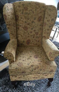 Lovely Sherbourne Gold Floral Wingback Chenille Fireside Chair Good Condition