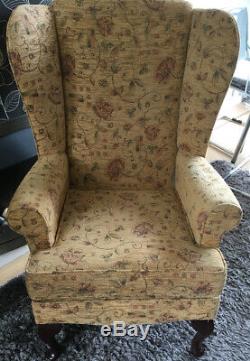 Lovely Sherbourne Gold Floral Wingback Chenille Fireside Chair Good Condition