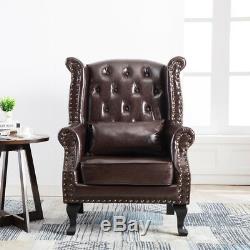 Luxury Chesterfield Queen Anne Wing Back Armchair Leather Fireside Chair+Cushion