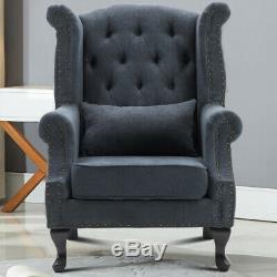Luxury Grey High Back Chair Chesterfield Queen Anne Fireside Winged Armchair UK