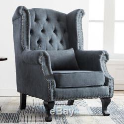 Luxury Grey High Back Chair Chesterfield Queen Anne Fireside Winged Armchair UK