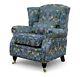 Luxury New Wing Armchair Fireside High Back William Morris Indigo Blue Classic