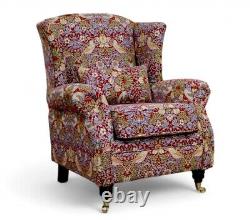 Luxury New Wing Armchair Fireside High Back William Morris Red Wine Classic