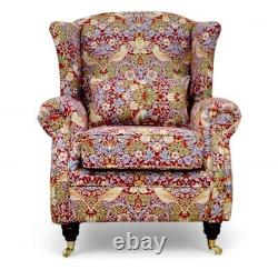 Luxury New Wing Armchair Fireside High Back William Morris Red Wine Classic