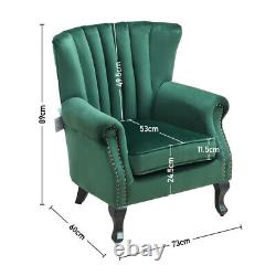 Luxury Velvet Wingback Armchair Fireside Tub Chair High Back Tufted Accent Chair