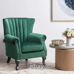 Luxury Velvet Wingback Armchair Fireside Tub Chair High Back Tufted Accent Chair