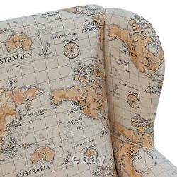 Map Wingback Armchair Fireside Handmade Fryetts World Globe Peach Beige Fabric