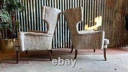 Matching Pair Of Vintage Wing Back Chintz Fireside Lounge Easy Chairs