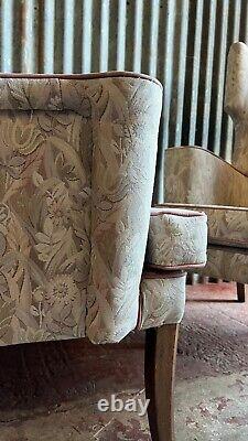 Matching Pair Of Vintage Wing Back Chintz Fireside Lounge Easy Chairs