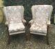 Matching Pair Of High Back Wingback Fireside Floral Armchairs