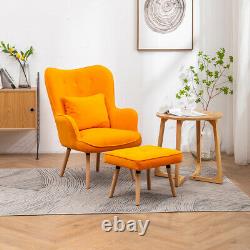 Matte Velvet Armchair Accent Wing High Back Chair w Stool Footrest Fireside Sofa