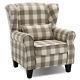 Medium Wing Back Armchair Fireside Check Fabric Single Sofa Lounge Accent Chair