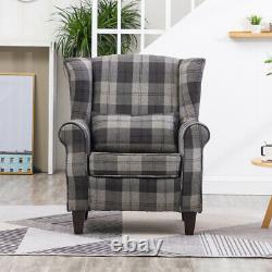 Medium Wing Back Armchair Fireside Check Fabric Single Sofa Lounge Accent Chair