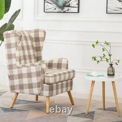 Medium Wing Back Armchair Fireside Check Fabric Single Sofa Lounge Accent Chair