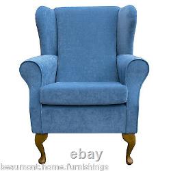 Medium Wingback Fireside Armchair Chair in a Pimlico Blue Azure Fabric SR16012