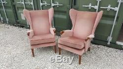 Mid Century Teak Retro Parker Knoll Wing Back Chairs 757 Fireside Armchairs