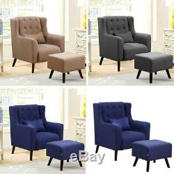 Modern Fabric Corner Sofa Tub Chair High Back Fireside Armchair with Footstool