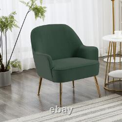 Modern Green Velvet Armchair Single Fireside Sofa Accent Chair withGold Metal Legs