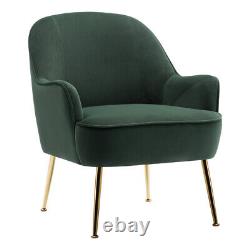 Modern Green Velvet Armchair Single Fireside Sofa Accent Chair withGold Metal Legs