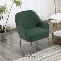 Modern Green Velvet Armchair Single Fireside Sofa Accent Chair withGold Metal Legs