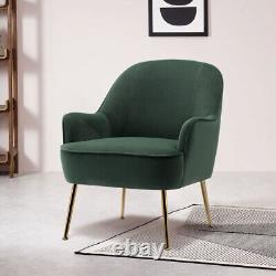 Modern Green Velvet Armchair Single Fireside Sofa Accent Chair withGold Metal Legs