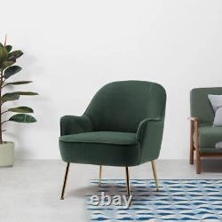 Modern Green Velvet Armchair Single Fireside Sofa Accent Chair withGold Metal Legs