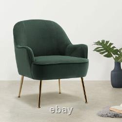 Modern Green Velvet Armchair Single Fireside Sofa Accent Chair withGold Metal Legs