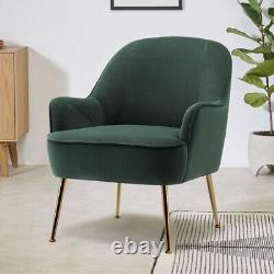 Modern Green Velvet Armchair Single Fireside Sofa Accent Chair withGold Metal Legs