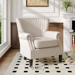 Modern Linen Wing Back Rolled Armchair Fireside Sofa Scallop Back Rivets Chair