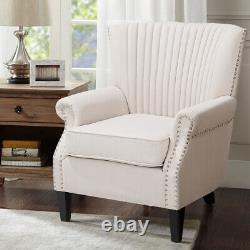 Modern Linen Wing Back Rolled Armchair Fireside Sofa Scallop Back Rivets Chair