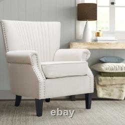 Modern Linen Wing Back Rolled Armchair Fireside Sofa Scallop Back Rivets Chair