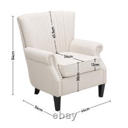 Modern Linen Wing Back Rolled Armchair Fireside Sofa Scallop Back Rivets Chair