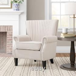 Modern Linen Wing Back Rolled Armchair Fireside Sofa Scallop Back Rivets Chair
