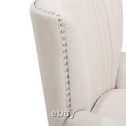 Modern Linen Wing Back Rolled Armchair Fireside Sofa Scallop Back Rivets Chair