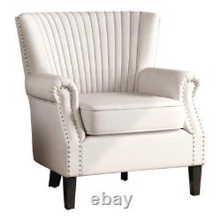 Modern Linen Wing Back Rolled Armchair Fireside Sofa Scallop Back Rivets Chair