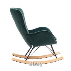 Modern Lounge Rocking Chair Velvet Upholstered Wing Back Armchair Fireside Sofa