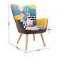 Modern Patchwork Fabric Armchair & Footstool Suite Buttoned Back Fireside Chair