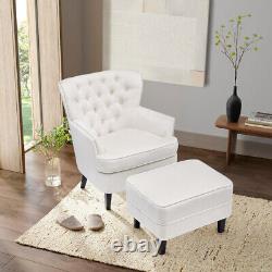 Modern Velvet Wing Back Lounge Armchair Living Room Fireside Seat &Footstool Set