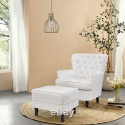 Modern Velvet Wing Back Lounge Armchair Living Room Fireside Seat &Footstool Set