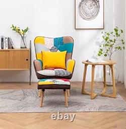Modern Wing Back Armchair Living Room Fireside Chair Sofa Lounger Footstool UK