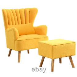 Modern Wing Back Queen Anne Scallop Back Fireside Armchair withFootstool&Pillow