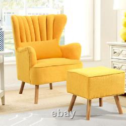 Modern Wing Back Queen Anne Scallop Back Fireside Armchair withFootstool&Pillow