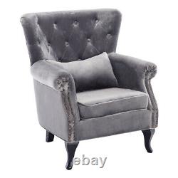Modern Wing Back Relaxing Chair Fabric Velvet Armchair Button Fireside Sutds Dec
