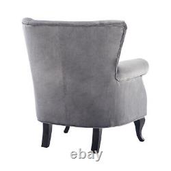Modern Wing Back Relaxing Chair Fabric Velvet Armchair Button Fireside Sutds Dec
