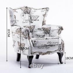 Modern Wingback Sofa Chair Butterfly Printed Fireside Armchair with Dark Legs UK