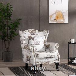 Modern Wingback Sofa Chair Butterfly Printed Fireside Armchair with Dark Legs UK