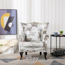 Modern Wingback Sofa Chair Butterfly Printed Fireside Armchair with Dark Legs UK