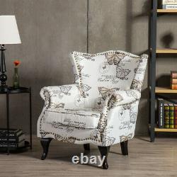 Modern Wingback Sofa Chair Butterfly Printed Fireside Armchair with Dark Legs UK